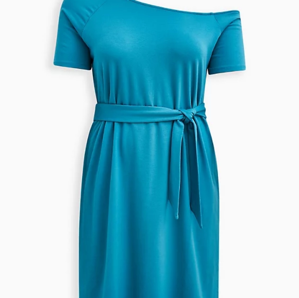 Torrid french terry teal off shoulder tshirt dress. Size 3x 22-24 - Picture 2 of 10